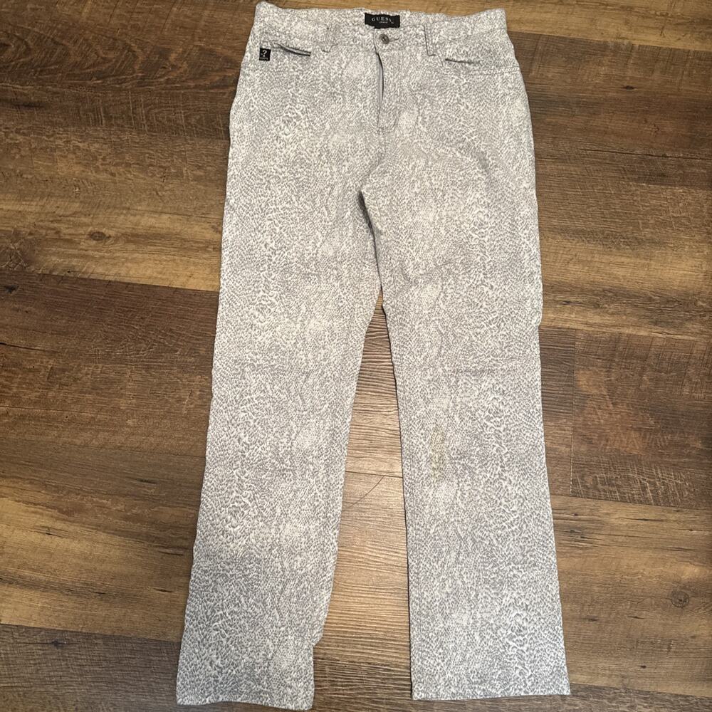 Guess Jeans Womens White Snakeskin Premium Denim Stretch 90s Y2K